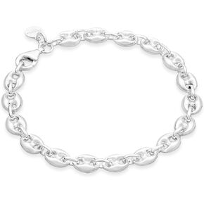 Miabella Italian 925 Sterling Silver Puffy Mariner Link Chain Bracelet for Women, Made in Italy