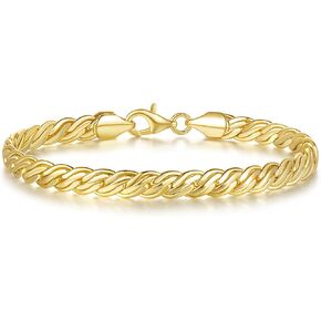 Gold Bracelets for Men and Women 14K Gold Chain Bracelet Double-Row Braid Non Tarnish Bracelets Lobster Clasp Available 5 Sizes (6.5'', 7", 7.5", 8", 8.5")