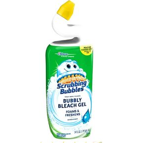 جل منظف المراحيض Scrubbing Bubbles Bubbly Bleach، دش مطري، زجاجة ضغط واحدة، 24 أونصة in Kuwait