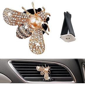 Shiny Bee Car Air Freshener Dashboard Outlet Vent Clips，Pearl Diamond Bee Car Perfume Car Air Conditioner Air Outlet Decoration Aromatherapy Clip，Bling Bee Charms Rhinestone Auto Interior Decorations Accessory