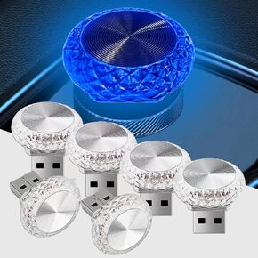 6 PCS USB LED Angel Eye Crystal Ambient Light, Car Interior Ambient Light, Plug and Play USB Decorative Night Light, Universal Car Interior Accessory for Most Cars（Ice Blue Light）