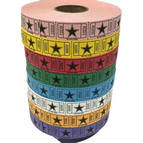 The Ticket Gurus-(8) Single Star Rolls- 2000 Tickets Per Roll-8 Different Colors Shipped.