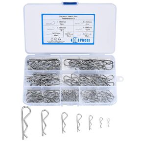 Cotter Pins Assortment Kit, Split Cotter Pins, Hair Pin R Clips, Heavy Duty R Clips Retaining Pins, Stainless Steel Locking Cotter Hitch Pins for Trucks Tow Bar Tractors Mower Carts (100pcs r Clips)