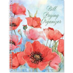Neon Brights Bill Paying Organizer Book - Personal Account book, 9" by 12 inch, Spiral-Bound, 14 Pockets, 32 Label Stickers, Bill Tracking