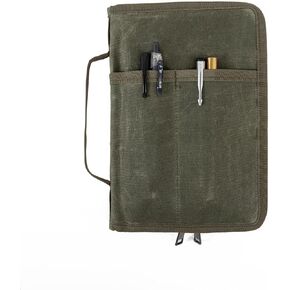 Zipper A5 Notebook Journal Planner Sketchbook Cover, Water Resistant Waxed Canvas Pocket Pocket Field Notes Cover for Journal Notebook Password Planner Book with Pen Loop (8.6"x6.9", Olive)
