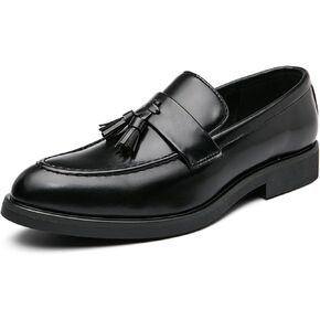 Men's Leather Tassels Slip-On Loafers Classic Penny Flats Smoking Loafers for Business Casual Dress Prom Party