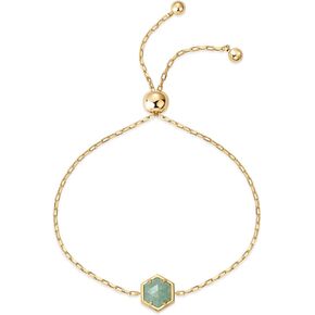 PAVOI 14K Gold Plated Hexagon Gemstone Bracelet for Women | Natural Birthstone 9" Bracelet