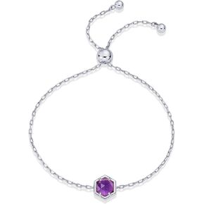 PAVOI 14K Gold Plated Hexagon Gemstone Bracelet for Women | Natural Birthstone 9" Bracelet