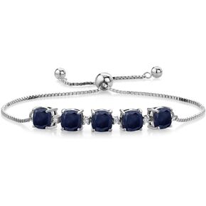 Gem Stone King 925 Sterling Silver 6MM Cushion Gemstone Birthstone and White Lab Grown Diamond Tennis Bracelet For Women | Fully Adjustable Up to 9 Inch