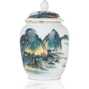 Blue and White Chinoiserie Ginger Jars for Home Decor, Ginger Jar With Lid Chinoiserie Decorative,Landscape Painting Porcelain Vase Living Room Kitchen Decor (lotus)