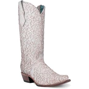 CORRAL LADIE'S WHITE GLITTER OVERLAY & EMBROIDERY TRIAD, CORRAL 43.8 X 34.8 X 11.0 SOLE,COWHIDE LEATHER, WESTERN BOOT, C4050