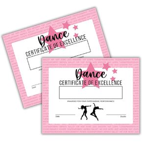Dance Achievement Certificate of Excellence Team Awards | 50 pk 8.5x11" in Dance Competition for Students Paper Girls Gifts Recital