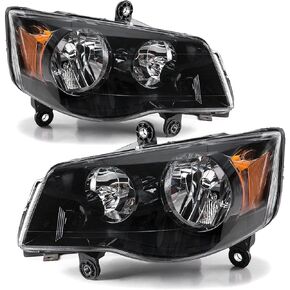 2PCS Black Headlight Compatible with 2011 2012 2013 2014 2015 2016 2017 2018 Dodge Grand Caravan For 2008-2016 Chrysler Town & Country Headlight+Corner Parking Turn Signal Marker Light, Clear
