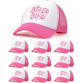 10 Pcs Let's Go Girls Mesh Trucker Hats for Women Hot Pink Trucker Cap Polyester Mesh Baseball Cap for Bachelorette Party Bridal Shower Favors