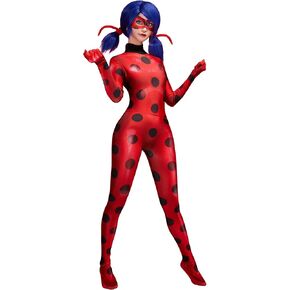 Women Miraculous Ladybug Officially Licensed Cosplay Set 3D Digital Printing Jumpsuit with Eye Mask and Yoyo Bag