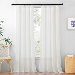 RYB HOME Linen Sheer Curtains - Small Window Covering Light Glare Filtering Breathable Airy Drapes for Bay Window Girl's Bedroom Baby Nursery, Blush Pink, W 52 x L 45, 1 Pair