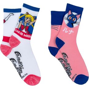 Sailor Moon Crew Socks (2 Pair) - Sailor Moon, Luna - Fits Ladies Shoe Size 4-10