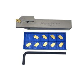 1/2" 3/8" Indexable Lathe Grooving Parting Holder with 10 Pieces GTN- SP200 Heavy Duty Nickel Plated ZQ1212R02 Right -Hand Cut Off Tool Carbide Inserts (3/8" ZQ1010R02 with 10pcs inserts)