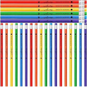 48 Pcs Back to School Gifts for Students Colorful Welcome Pencils 6 Colors Back to School Pencils Cute Rainbow School Pencils for Classroom School Students Teacher Fist Day of School Gifts