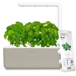 Click & Grow Indoor Herb Garden Kit with Grow Light | Smart Garden for Home Kitchen Windowsill | Easier Than Hydroponics Growing System | Vegetable Gardening Starter (3 Basil Pods Included), White