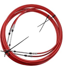 Motoforti Universal Marine Boat Throttle Shift Control Cable, 6M/20FT, Stainless Steel Rubber, Red, 2 Pc