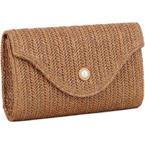 Oweisong Raffia Straw Clutch Purses for Women Summer Pearl Evening Handbags Woven Envelope Shoulder Bag for Beach 2024
