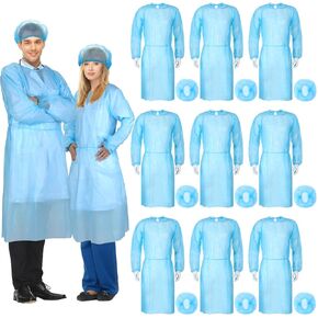 50 Set Disposable Isolation Gowns Set PPE Gowns Disposable and Non Woven Bouffant Caps with Elastic Cuffs for Labs Home Isolation Beauty Agencies Food Service, Unisex Adult (Blue)