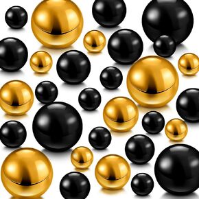 Hicarer 120 Pieces Pearl for Vase Filler Pearl Bead Vase Centerpieces Bead for Brush Holder Assorted Round Faux Bead for Home Wedding Table Decor, 14/20/30 mm (Bright Black, Bright Gold)
