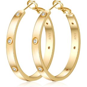 925 Sterling Silver Hoop Earrings for Women Large Silver Hoop Earrings Hypoallergenic Lightweight Silver Earrings Hoops with Cubic Zirconia 40/50/60mm