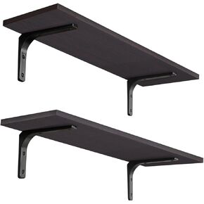 DINZI LVJ Long Wall Shelves, 23.6 Inch Wall Mounted Shelves Set of 2, Easy-to-Install, Wall Storage Ledges with Sturdy Metal Brackets for Living Room, Bathroom, Bedroom, Kitchen, Espresso