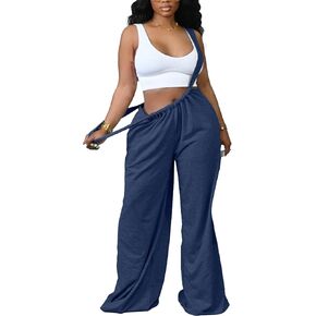 Tcremisa Womens Casual Suspender Overalls Wide Leg Jumpsuit High Waist Loose Fit Lounge Pant Rompers