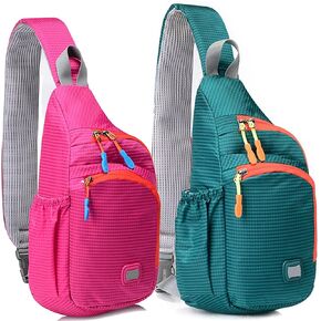 Peicees Small&Medium Sling Backpack Waterproof Unisex Shoulder Bag Chest Crossbody Daypack, Pack of 2 Small Pink & Medium Turquoise