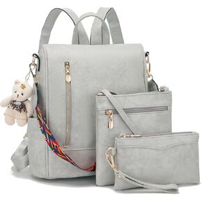 حقيبة ظهر نسائية من Soperwillton مصنوعة من جلد البولي يوريثان ومضادة للسرقة، حقيبة كتف أنيقة للسفر، مجموعة من 3 قطع in Kuwait