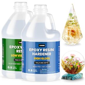 TAKIMO 1 Gallon Crystal Clear Resin Kit,No Bubble & Not Yellowing Epoxy Resin for Coating, Casting, Table Top,DIY, Bar Top, River Tables, Resin Art, Wood with High Gloss Finish