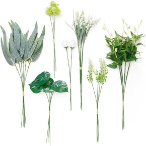 MISSPIN 25PCS Artificial Greenery Stems Set, Faux greenery Branches with 8 Kinds of Greenery Leaves for Wedding Bouquet Table Centerpieces