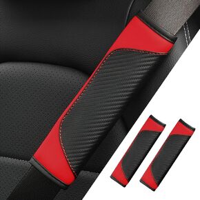 2PCS Car Seat Belt Cover pad, Carbon Fiber Safety Seatbelt Shoulder Strap Covers, Breathable Leather Soft Harness Pad Protect Your Neck and Shoulder (2, Black)
