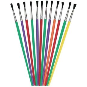 Rocky Mountain Goods Classic Kids Paintbrush Set - 12 Craft Paintbrushes for Watercolors, Art, Oil Painting, Acrylic, School, Touch Ups - Plastic Fun Multi color Handles with Metal Ferrules