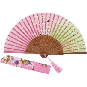 Amajiji® امرأة عصرية ساحرة وأنيقة مصنوعة يدويًا من حرير الخيزران 8.27 بوصة (21 سم) محفظة جيب قابلة للطي مروحة يدوية/مروحة قابلة للطي محمولة على الطراز الياباني الياباني العتيق (أخضر) in Kuwait