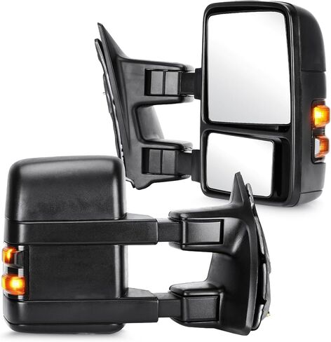 مرايا سحب Youx Moto تناسب 99-16 لسيارة Ford for F250 لـ F350 Super Duty Pickup Truck Tow Mirrors 1999 2000 2001 2002 2003 2004-2016، تصغير/طي يدوي؛ زجاج التعديل اليدوي؛ بدوره إشارة in Saudi Arabia