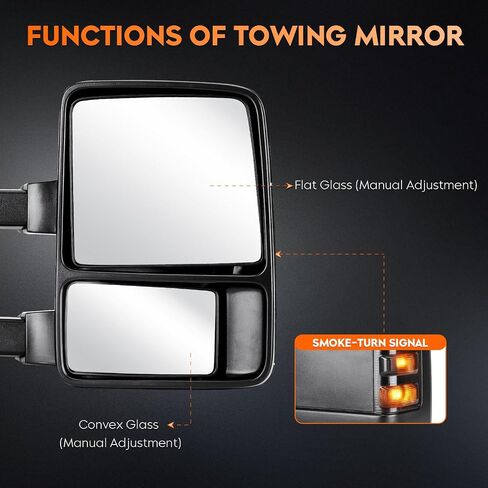 مرايا سحب Youx Moto تناسب 99-16 لسيارة Ford for F250 لـ F350 Super Duty Pickup Truck Tow Mirrors 1999 2000 2001 2002 2003 2004-2016، تصغير/طي يدوي؛ زجاج التعديل اليدوي؛ بدوره إشارة in Saudi Arabia