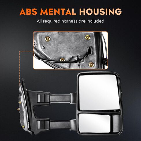 مرايا سحب Youx Moto تناسب 99-16 لسيارة Ford for F250 لـ F350 Super Duty Pickup Truck Tow Mirrors 1999 2000 2001 2002 2003 2004-2016، تصغير/طي يدوي؛ زجاج التعديل اليدوي؛ بدوره إشارة in Saudi Arabia