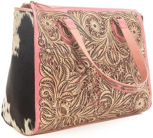 Myra Bag Western Leather and Hairon Handbag for Women, Pink in Kuwait
