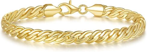 Gold Bracelets for Men and Women 14K Gold Chain Bracelet Double-Row Braid Non Tarnish Bracelets Lobster Clasp Available 5 Sizes (6.5'', 7", 7.5", 8", 8.5") in Saudi Arabia