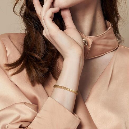 Gold Bracelets for Men and Women 14K Gold Chain Bracelet Double-Row Braid Non Tarnish Bracelets Lobster Clasp Available 5 Sizes (6.5'', 7", 7.5", 8", 8.5") in Saudi Arabia