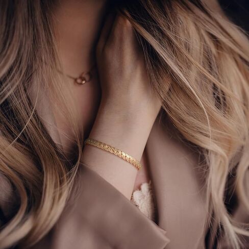 Gold Bracelets for Men and Women 14K Gold Chain Bracelet Double-Row Braid Non Tarnish Bracelets Lobster Clasp Available 5 Sizes (6.5'', 7", 7.5", 8", 8.5") in Saudi Arabia