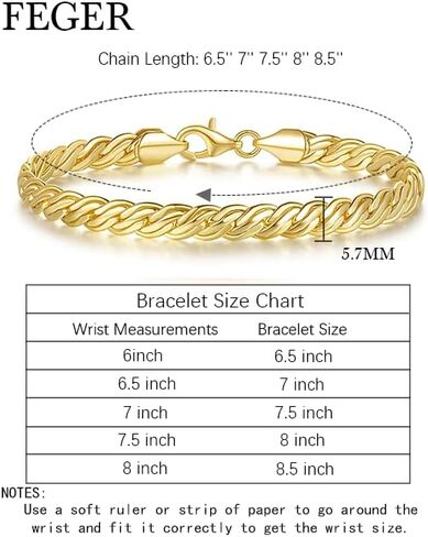 Gold Bracelets for Men and Women 14K Gold Chain Bracelet Double-Row Braid Non Tarnish Bracelets Lobster Clasp Available 5 Sizes (6.5'', 7", 7.5", 8", 8.5") in Saudi Arabia