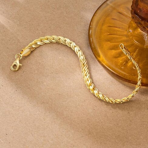 Gold Bracelets for Men and Women 14K Gold Chain Bracelet Double-Row Braid Non Tarnish Bracelets Lobster Clasp Available 5 Sizes (6.5'', 7", 7.5", 8", 8.5") in Saudi Arabia