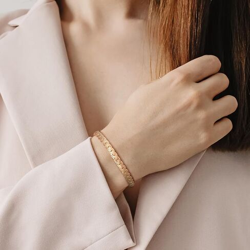 Gold Bracelets for Men and Women 14K Gold Chain Bracelet Double-Row Braid Non Tarnish Bracelets Lobster Clasp Available 5 Sizes (6.5'', 7", 7.5", 8", 8.5") in Saudi Arabia
