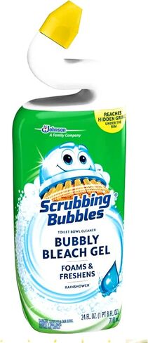 جل منظف المراحيض Scrubbing Bubbles Bubbly Bleach، دش مطري، زجاجة ضغط واحدة، 24 أونصة in Kuwait