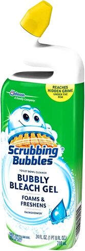 جل منظف المراحيض Scrubbing Bubbles Bubbly Bleach، دش مطري، زجاجة ضغط واحدة، 24 أونصة in Kuwait